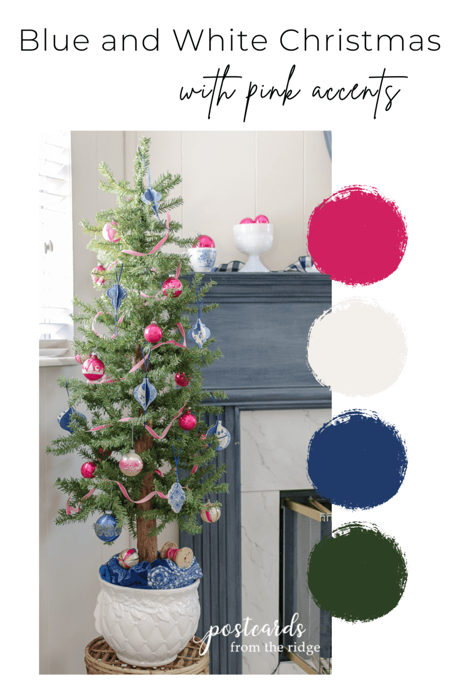 粉色和蓝色小圣诞树上装饰